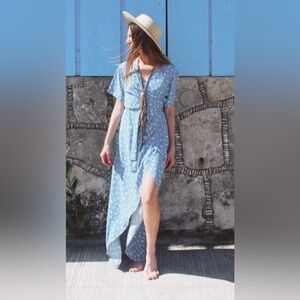 Chic Blue Floral High Low Wrap Dress